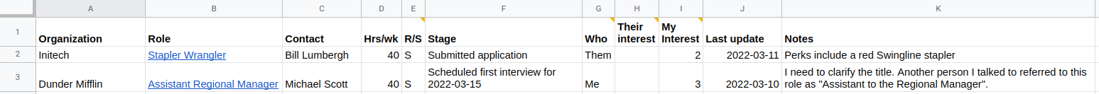 An example of my job tracking spreadsheet